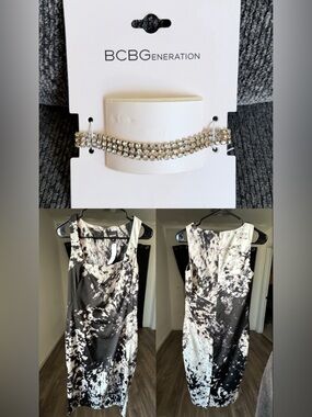 BUNDLE-NWT Roberto Cavalli dress size 44 (12 US) & BCBG gold rhinestone bracelet